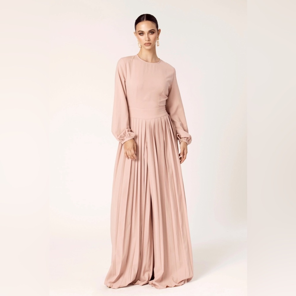 Veiled Collection Dusty Pink wide leg pleated jumpsuit